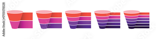 Cone funnel infographic chart. Growth and development, business success and financial progress. 2, 3, 4, 5, and 6 parts