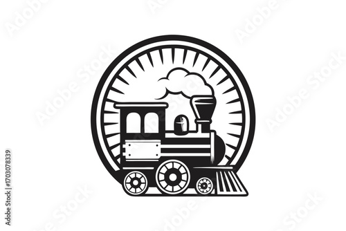 Steam Train Locomotive, Vintage Style, Black and White, Silhouette, art