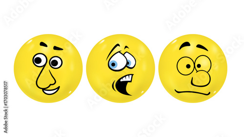 A colorful set of vector illustrations of happy and sad yellow smiley faces