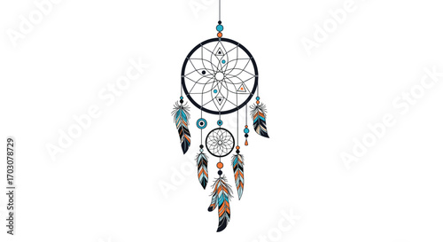 Beautifully crafted hand-painted dream catcher with colorful feathers and intricate beading for bohemian home decor accents