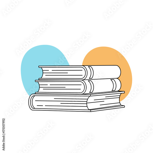 Stack of Books Illustration with Colorful Circles Background.