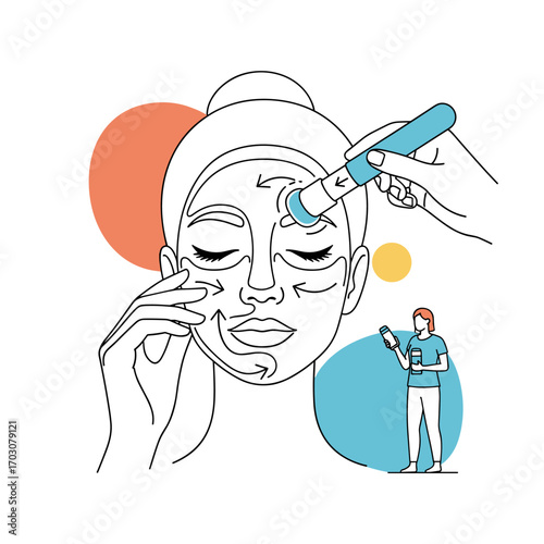 Woman Applying Facial Treatment with Device for Skincare.