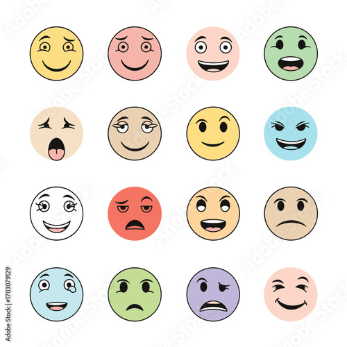 Collection of Diverse Emoji Faces Expressing Various Emotions.