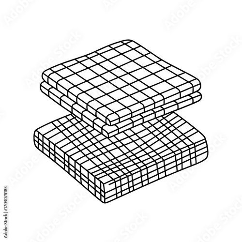 Stack of folded checkered blankets or fabric squares.