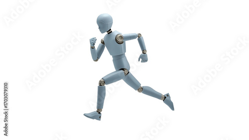 Gray mannequin running isolated on transparent background, representing human motion