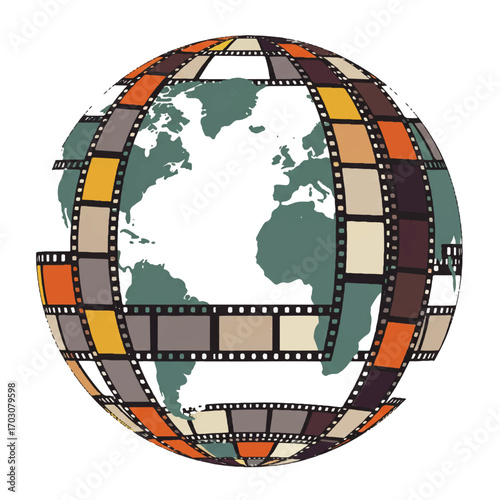 Global Film Strip Around Earth Globe.