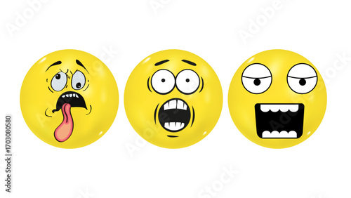 A vector illustration of a set of cartoon smileys showing various expressions and emotions