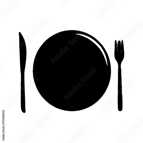 fork and knife on plate silhouette 