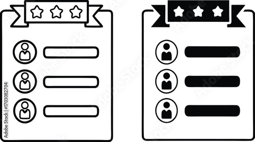 Leaderboard Icons. Black and White Vector Illustration. List That Displays Names and Achievements of the Top Participants of a Competition or Game. Reward Concept

