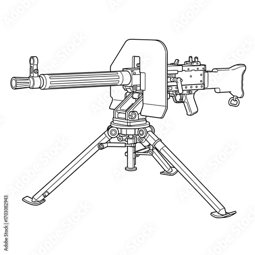 Line Art of a Heavy Machine Gun on a Tripod