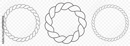 Circular rope frame with sea knot design. Braided string border for nautical decor.  Rope brush pattern. Thread pattern seamless . rope vector illustration on Transparent background. EPS 10.