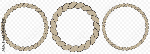 Circular rope frame with sea knot design. Braided string border for nautical decor.  Rope brush pattern. Thread pattern seamless . rope vector illustration on Transparent Background. EPS 10.