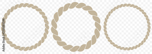 Circular rope frame with sea knot design. Braided string border for nautical decor.  Rope brush pattern. Thread pattern seamless . rope vector illustration on Transparent Background. EPS 10.