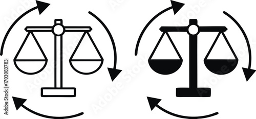 Legal Process Icons. Black and White Vector Illustrations. Hand on the Book of Laws. The Procedure Established by Law, Within Which the Court Considers and Resolves Disputes

