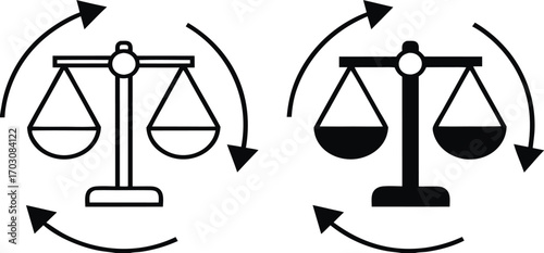 Legal Process Icons. Black and White Vector Illustrations. Hand on the Book of Laws. The Procedure Established by Law, Within Which the Court Considers and Resolves Disputes


