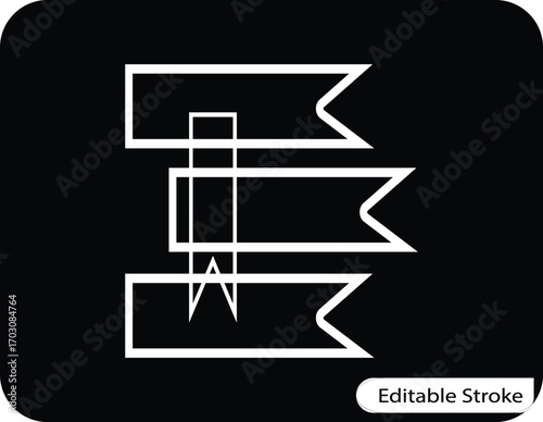A minimalist line vector icon showing three stacked banners or flags. Ideal for apps and websites related to marketing, advertising, and web design.