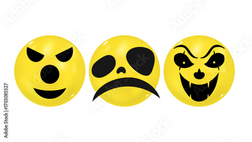 A vector illustration of a set of cartoon smileys showing various expressions and emotions