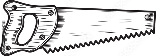Hand Saw Graphic Illustration Outlined, Woodworking Hand Tool, Repair Saw Image