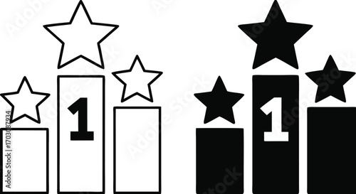 Ranking Icons. Black and White Vector Illustration. First Place In Competition. Importance or Popularity Assessment. Reward Concept


