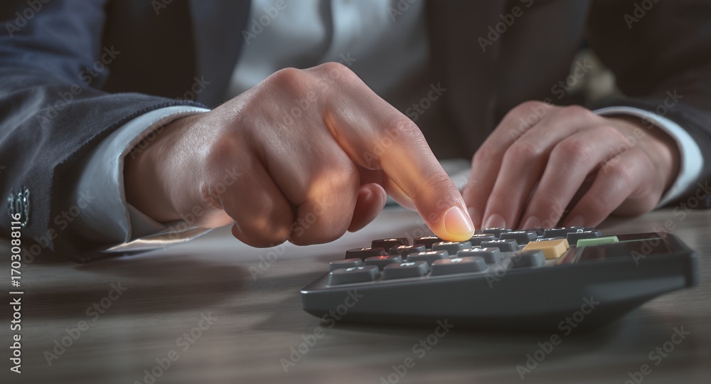 Fototapeta premium Close-up of Hands Using a Calculator, Business Finance and Accounting Concept