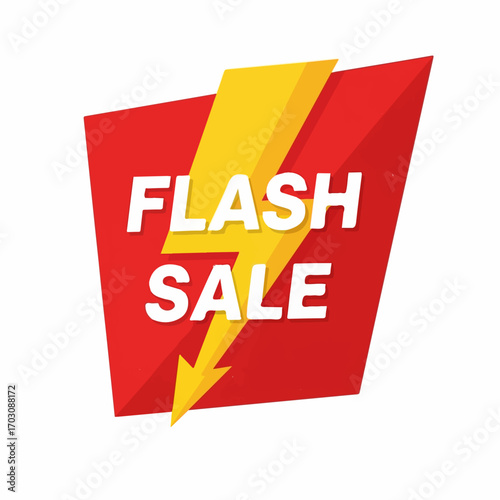 A vibrant red and yellow flash sale banner announces a limited-time discount with urgency and excitement.