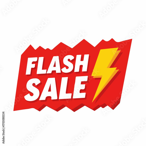 A red banner announces a flash sale with a bold, yellow lightning bolt symbolizing urgency and excitement.