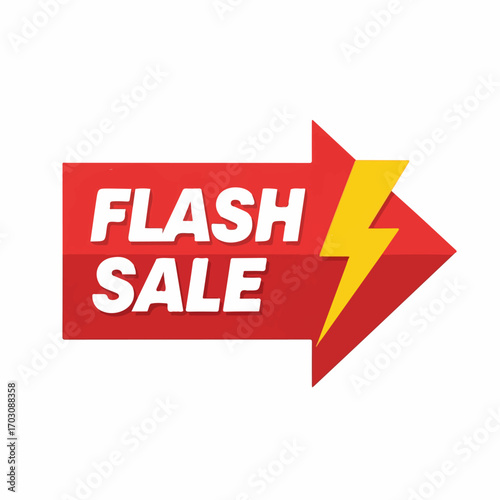 A red arrow-shaped banner announces a flash sale with a lightning bolt graphic, conveying urgency and excitement.