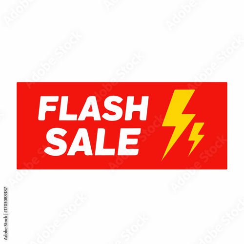 A red banner announces a flash sale with bold white text and vibrant yellow lightning bolts, conveying urgency and excitement.