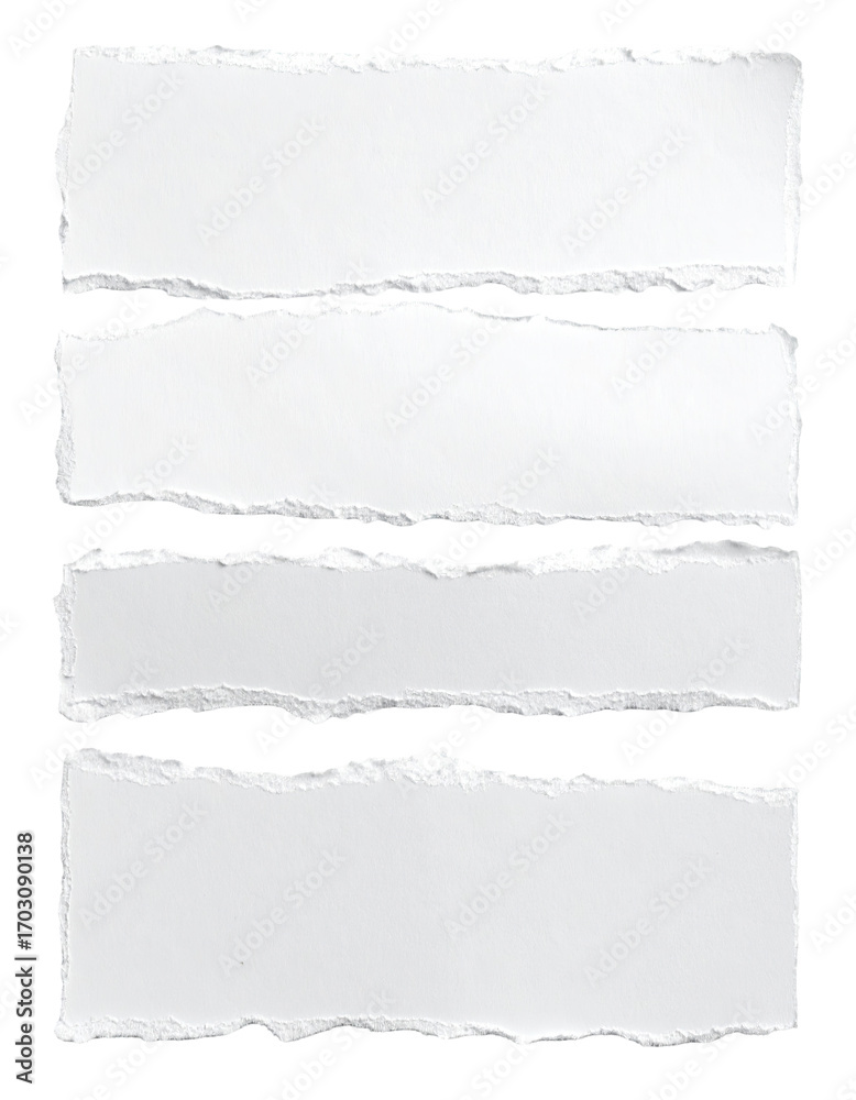 Fototapeta premium Four vertical, rectangular, ripped pieces of white paper