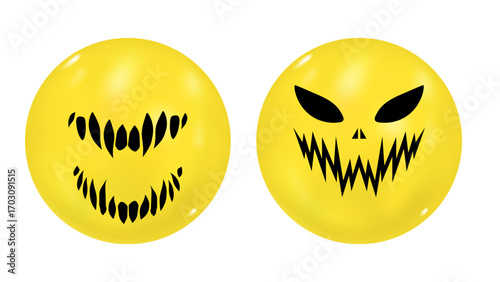 Two golden eggs with cheerful smiley faces are isolated on a white background
