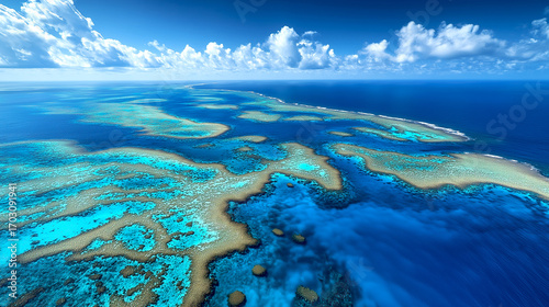 Bird eye view of coral Reef, Great Barrier Reef, seascape diving concept travel destinations