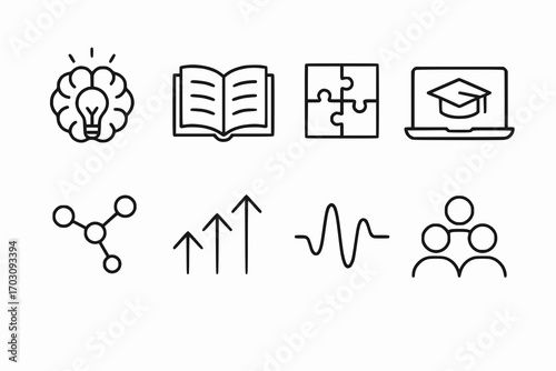 Minimalist line icons of education and knowledge concepts