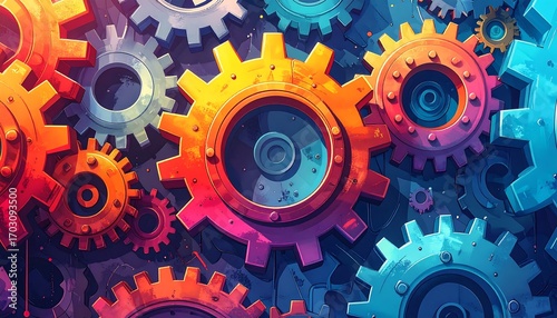 Colorful gears in intricate design