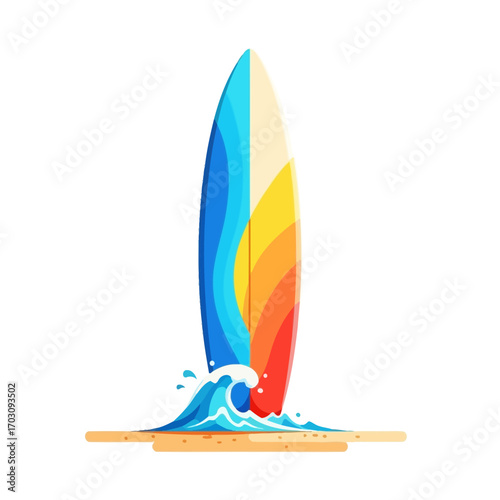 Colorful, Vibrant Surfboard Awaits the Wave.