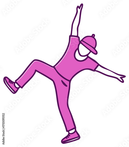 Energetic hip hop dancer in a dynamic pose stylized vector illustration