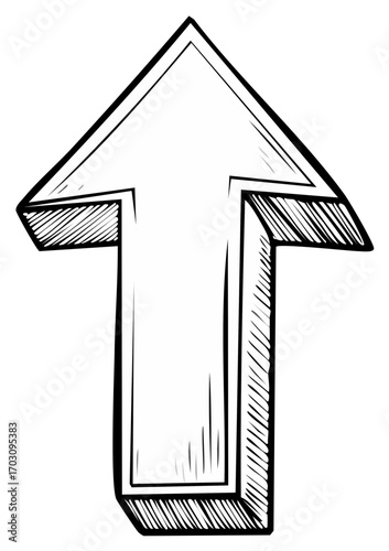 Hand Drawn Arrow Pointing Upward Directional Illustration, Sketch Style Graphic Element