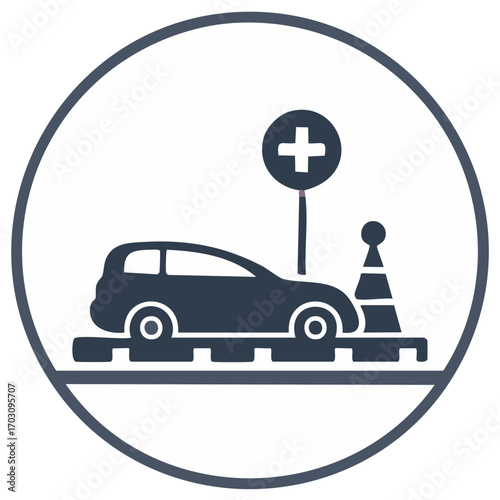 Breakdown Vehicle Icon Assistance Service and Repair Roadside Support Round Symbol