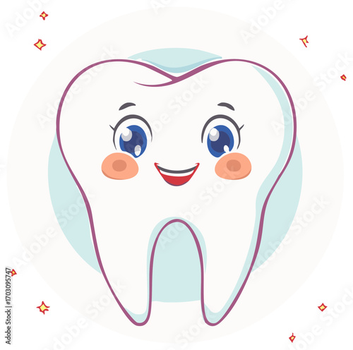 Cute cartoon tooth character smiling happily a mascot for childrens dental health and hygiene