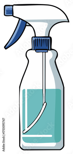 Spray bottle cartoon illustration. Cleaning product, container with liquid and sprayer