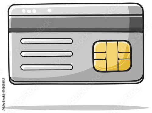 Hand-drawn credit card with chip and magnetic stripe