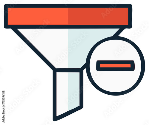 Filter icon with minus sign, concept of removing or deleting unwanted content