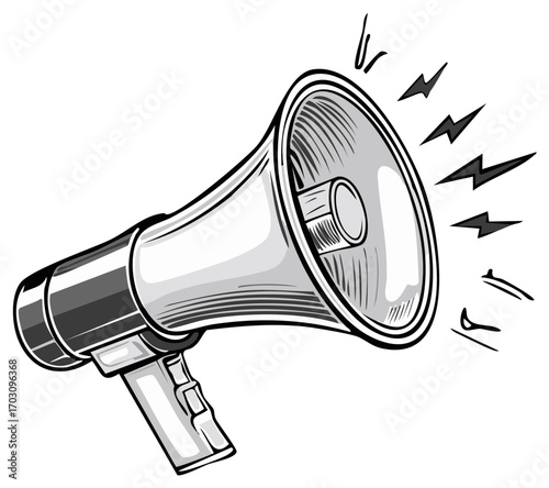 Vintage comic style megaphone bullhorn making a loud announcement