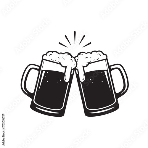 Clinking Beer Mugs Silhouette Vector