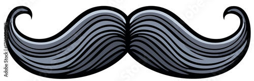 Vintage handlebar mustache illustration with curled ends. Gentleman facial hair symbol in gray tones