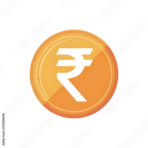 Orange coin with Indian Rupee symbol digitally designed for finance and business concepts