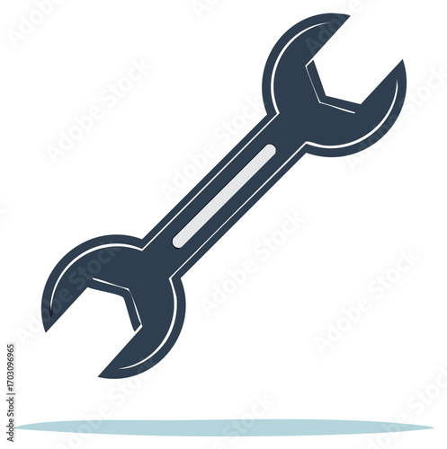 Blue combination wrench tool isolated on white background with shadow