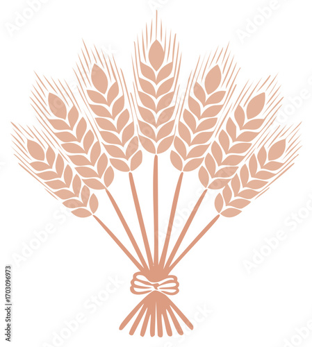 Stylized Wheat Sheaf Graphic Icon Wheat stalks bundled and tied with bow Harvest crop grain symbol