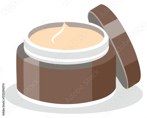 Open brown jar with face cream or moisturizer cosmetic product vector illustration