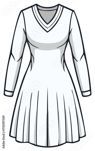 Vector illustration of an elegant long sleeve white dress, fashion design