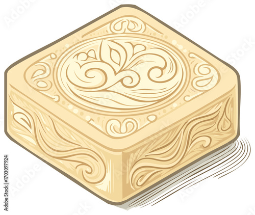 Ornate Carved Ivory Box Ornamented with Floral Swirls and Geometric Details